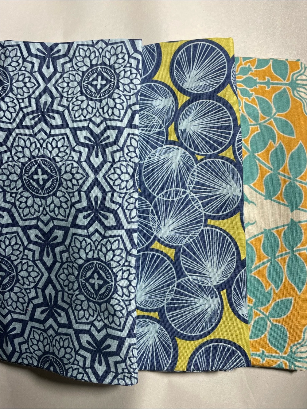 (3) 18x21" Fat Quarters Abstract Print Blue Teal Green Cotton Fabric NOS